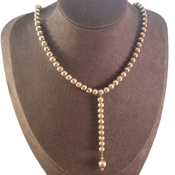 Vintage Sterling Silver Round 6.1mm Bead 17" "Y" Necklace - Picture 2 of 7